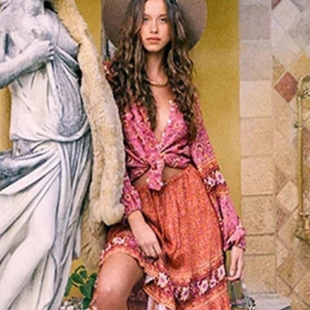 Gypsy Boho Floral Print LongSleeve button up top - Picture 7 of 11